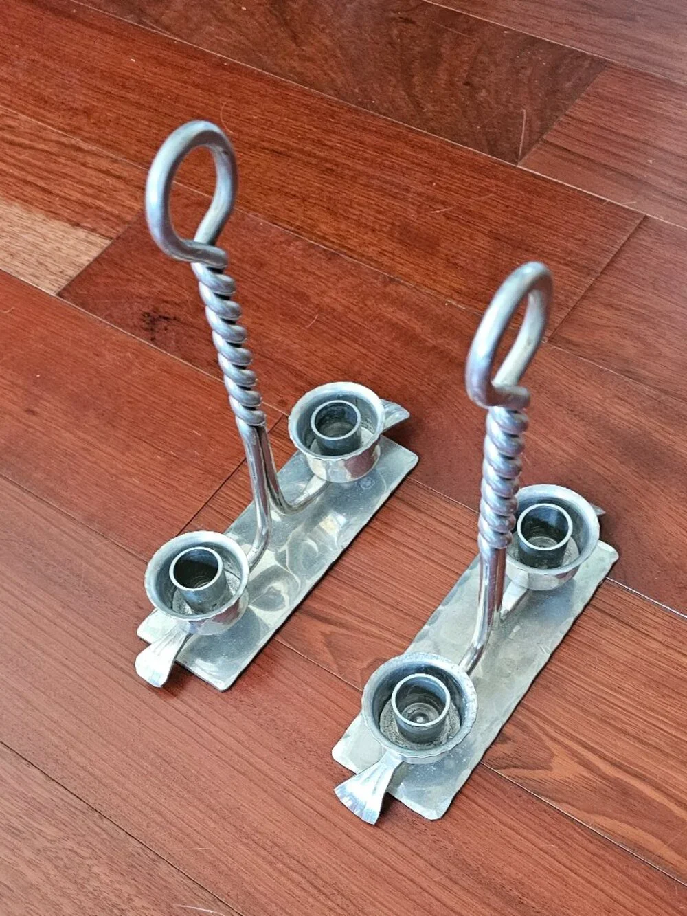 Vintage BW Buenilum Hand-Forged Hammered Aluminum Double Candle Candelabra | MCM